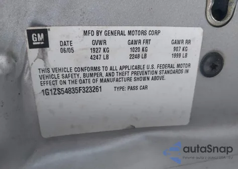 2005 Chevrolet Malibu из США, поврежденный, VIN 1G1ZS54835F323261